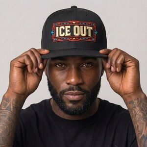 ICE OUT Snapback Hat Bold Statement Streetwear Movement Cap Black Flat Bill